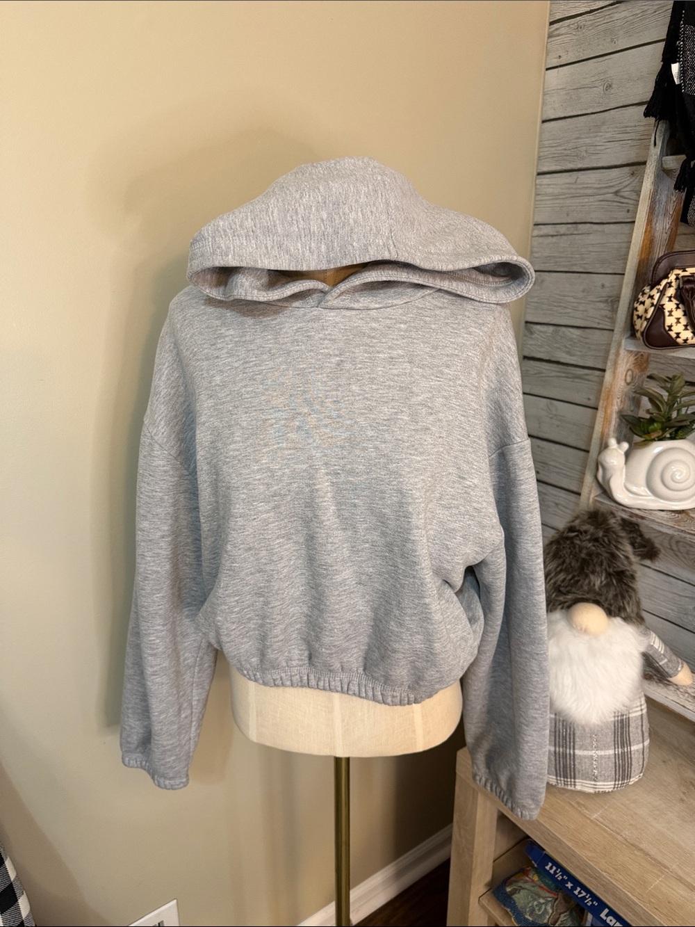 Zara Women's Hooded Pullover Elastic Waist - Light Gray